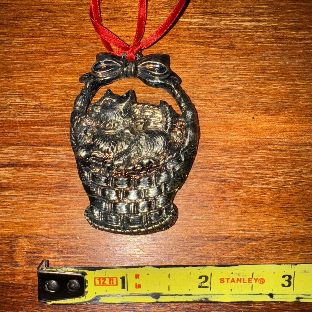 Vintage 1990's Gorham Silver‎ Cat Holiday Ornament